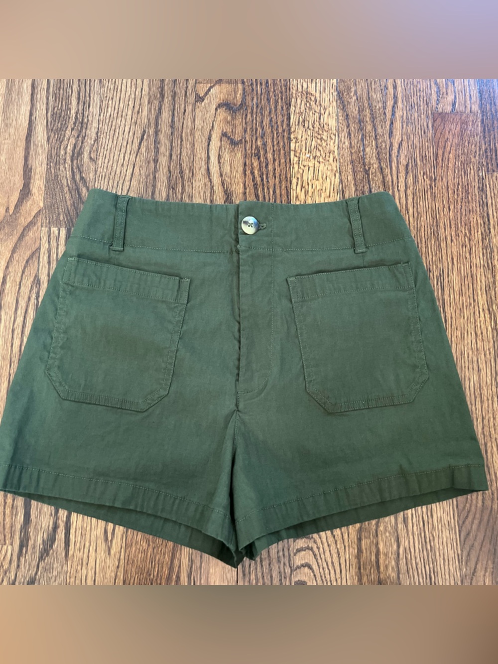 Anthropologie Maeve Classic Olive Green High-Rise Shorts - size 30